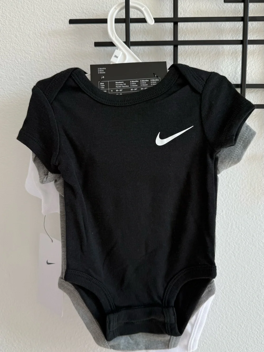 Nike Baby 3-Pack Bodysuits 3 Months Black White Gray NWT